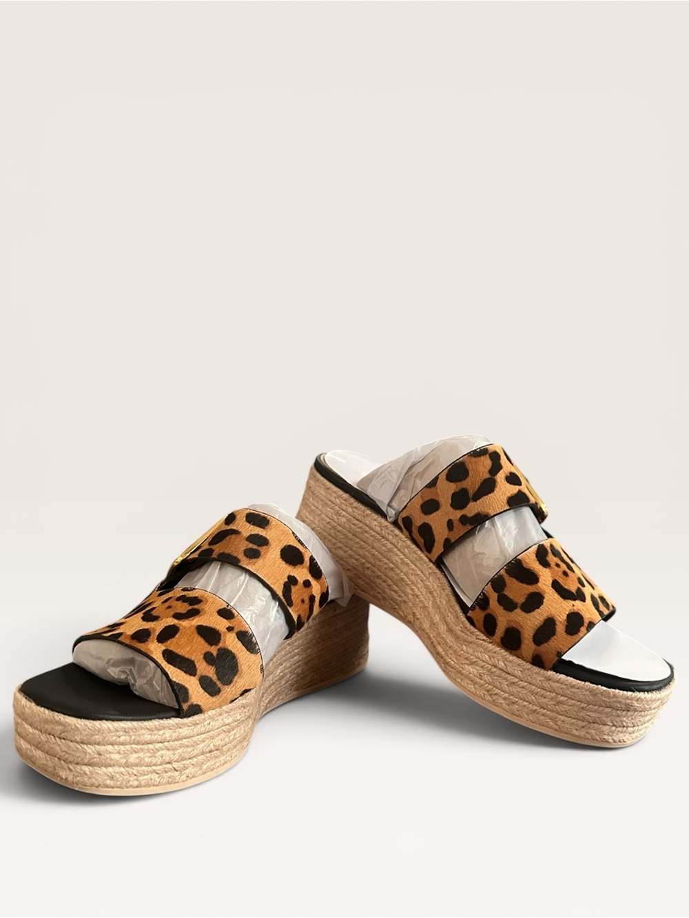 Franco Sarto Leopard Print Platform Slide Sandals - Tan & Black